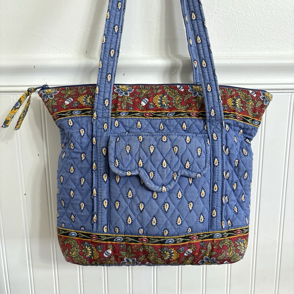 Vtg Vera Bradley Villager French Blue Paisley Tote Purse Shoulder Bag - Retired!